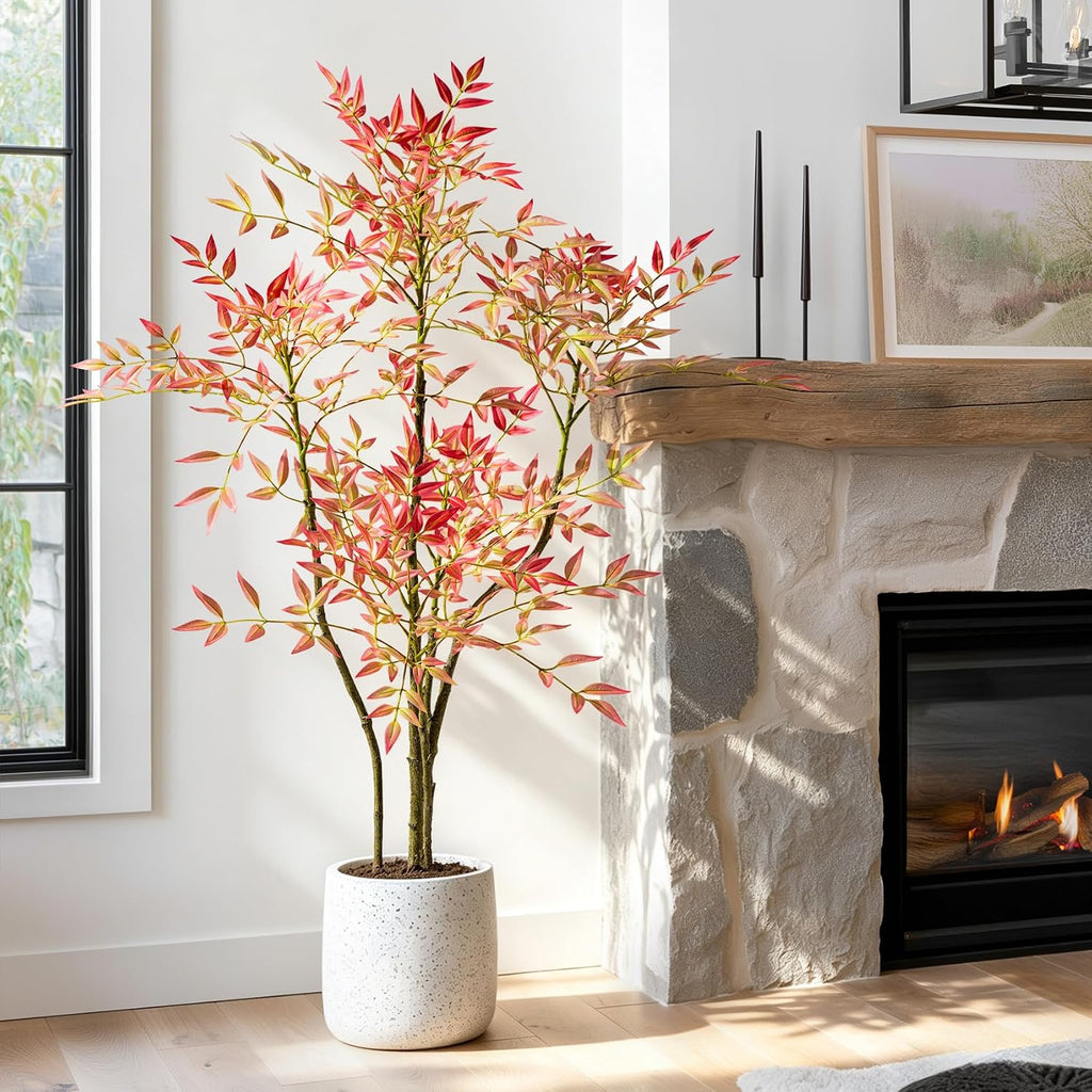 Greengris 7.2ft Artificial Nandina Tree with Planter, Home Decor
