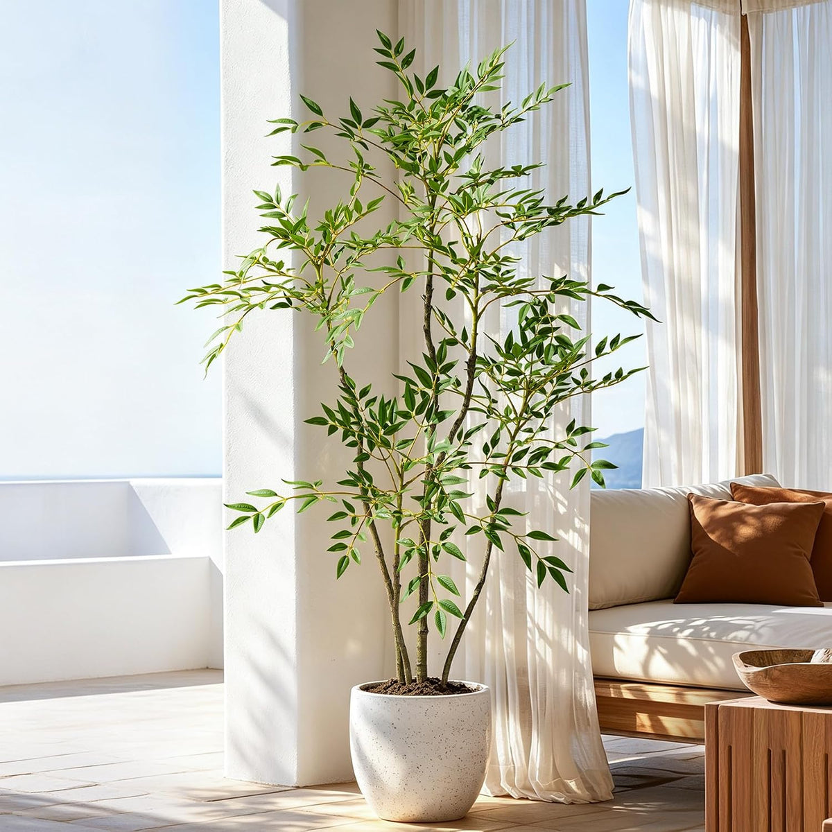 Greengris 7.2ft Artificial Nandina Tree with Planter, Home Decor
