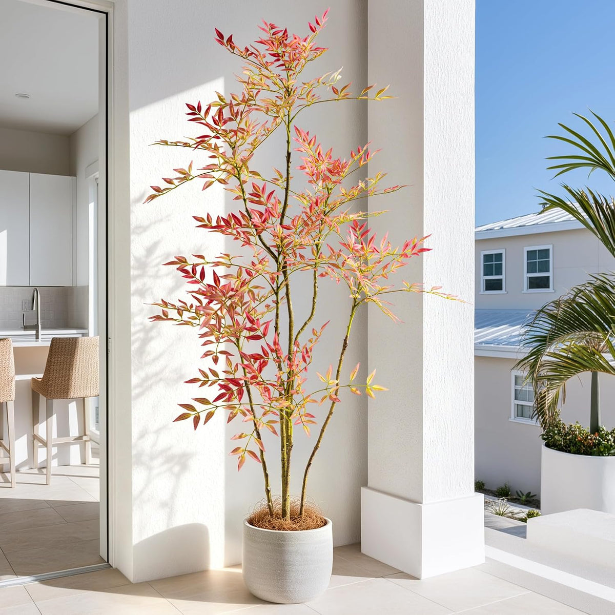 Greengris 7.2ft Artificial Nandina Tree with Planter, Home Decor
