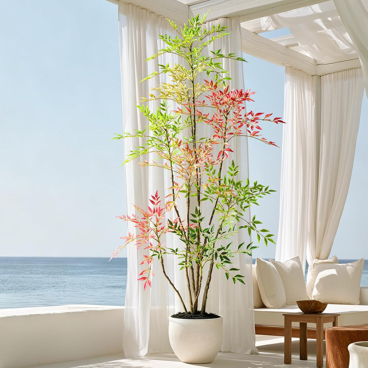 Greengris 7.2ft Artificial Nandina Tree with Planter, Home Decor
