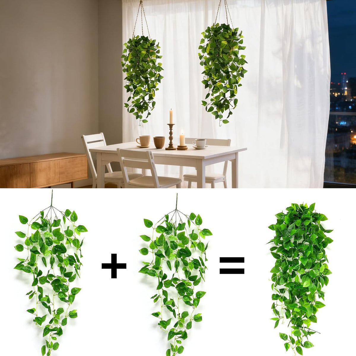 Greengris 2pcs Artificial Hanging Plants, Pothos Vine Wall Decor