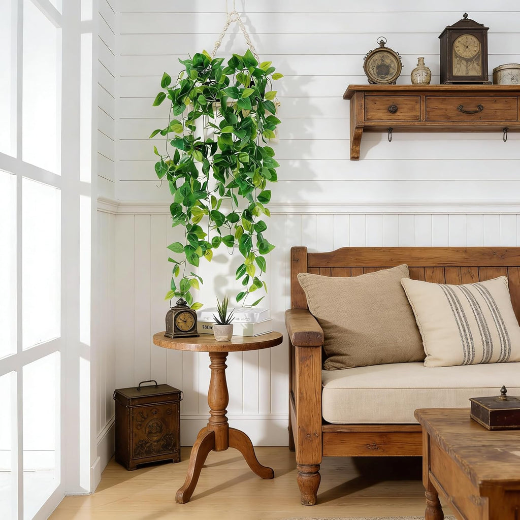 Greengris 2pcs Artificial Hanging Plants, Pothos Vine Wall Decor