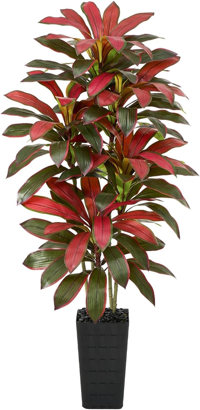 Greengris 6ft Artificial Dracaena Tree with White Planter, Faux Silk Yucca Floor Plant for Home Office Bedroom Decor
