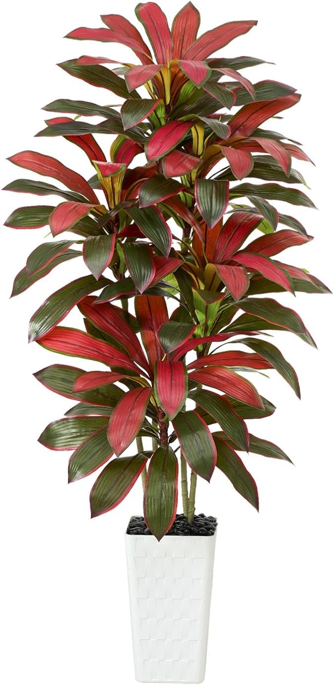 Greengris 6ft Artificial Dracaena Tree with White Planter, Faux Silk Yucca Floor Plant for Home Office Bedroom Decor