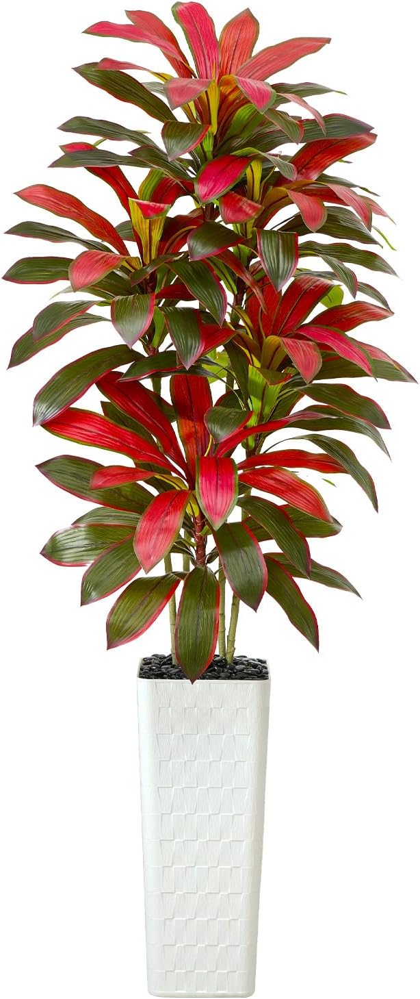 Greengris 6ft Artificial Dracaena Tree with White Planter, Faux Silk Yucca Floor Plant for Home Office Bedroom Decor