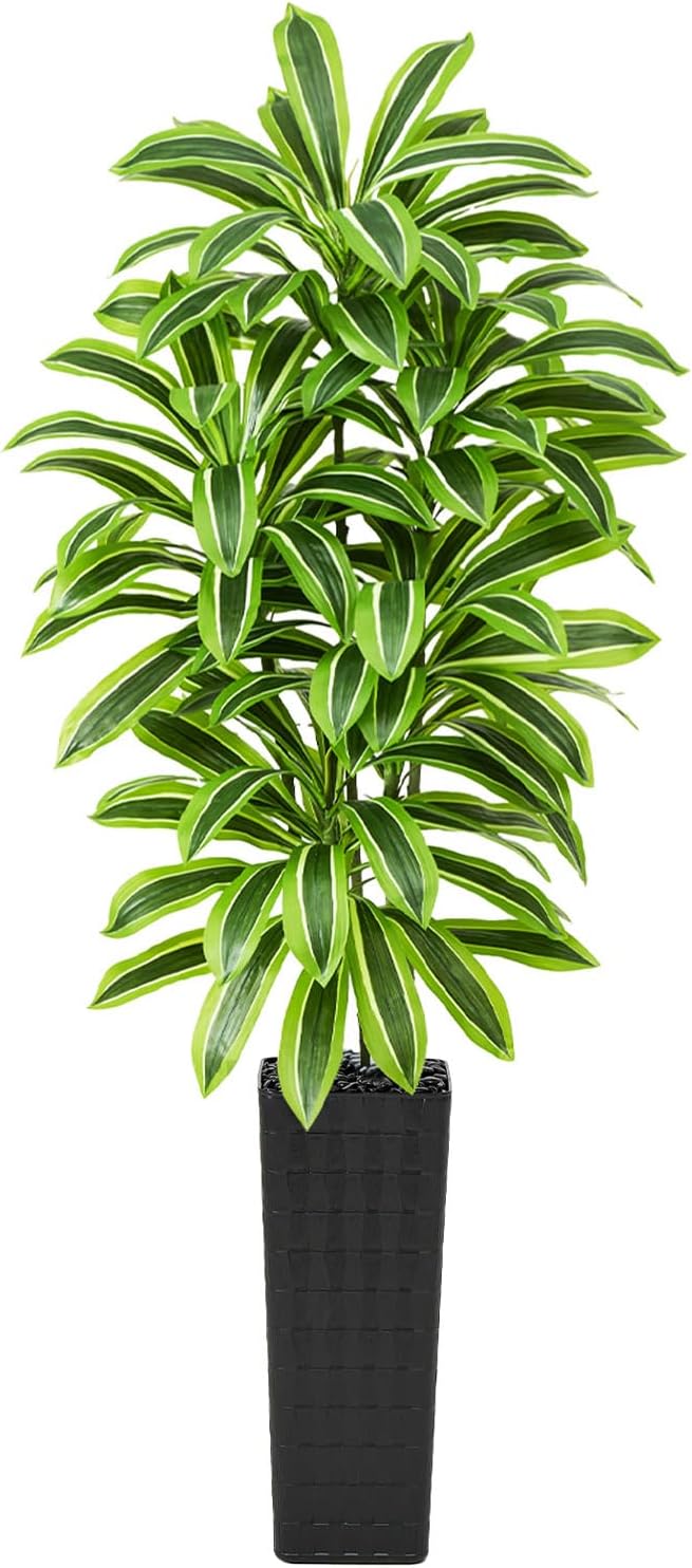 Greengris 6ft Artificial Dracaena Tree with White Planter, Faux Silk Yucca Floor Plant for Home Office Bedroom Decor