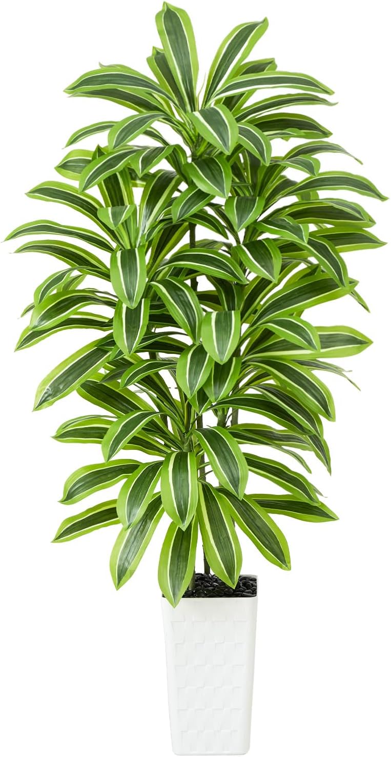 Greengris 6ft Artificial Dracaena Tree with White Planter, Faux Silk Yucca Floor Plant for Home Office Bedroom Decor