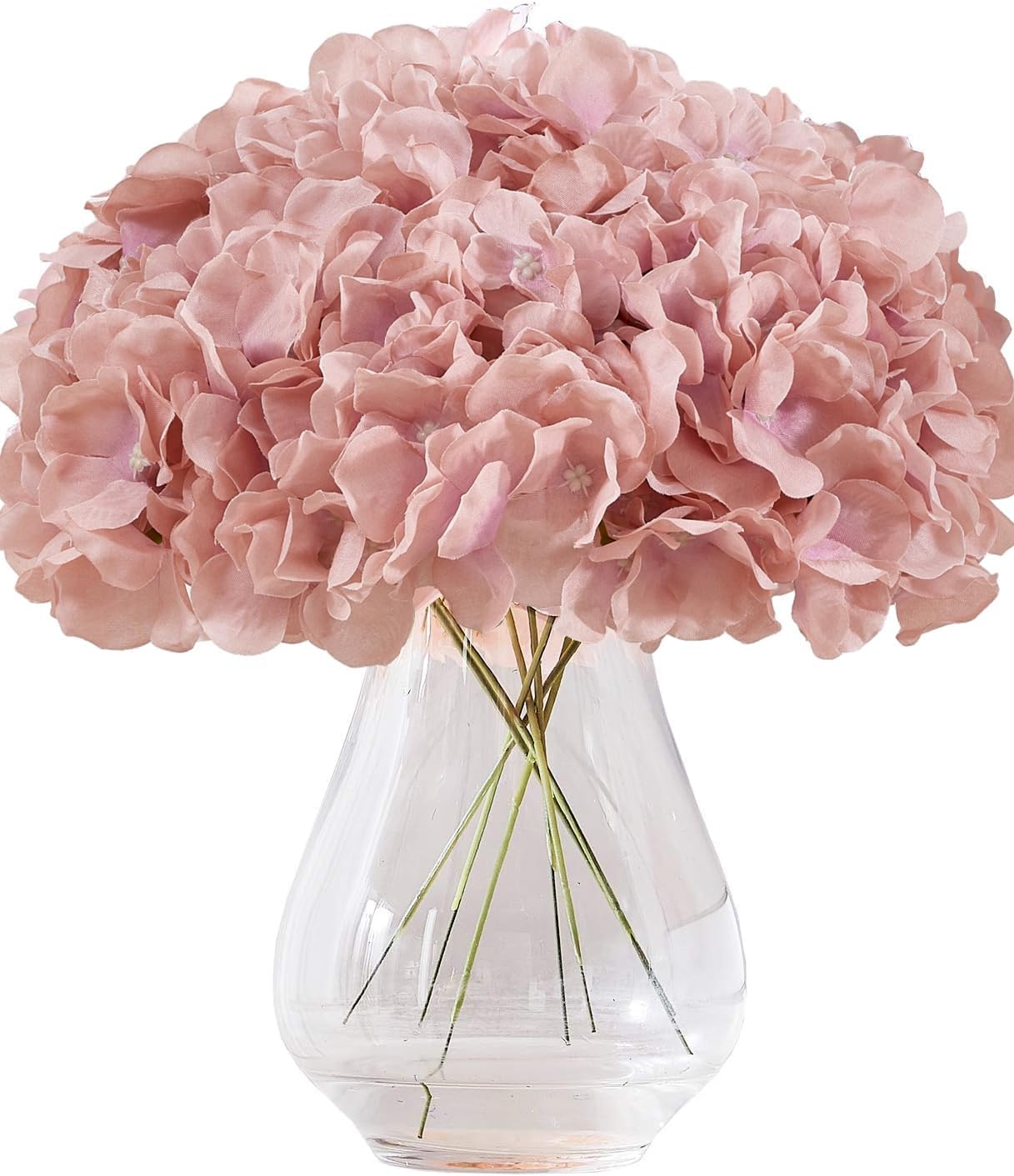 Greengris 10pcs Artificial Hydrangea Silk Flower Heads with Stems for Wedding Bouquet Centerpiece DIY Decor (No Vase)