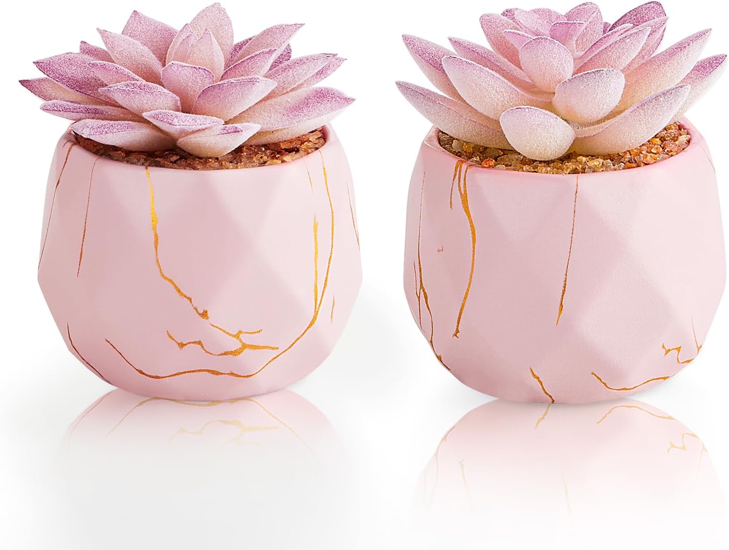 Greengris Artificial Succulent Plants in Pink Ceramic Pots, Set of 2 Faux Plants for Desk Office Bathroom Shelf Decor