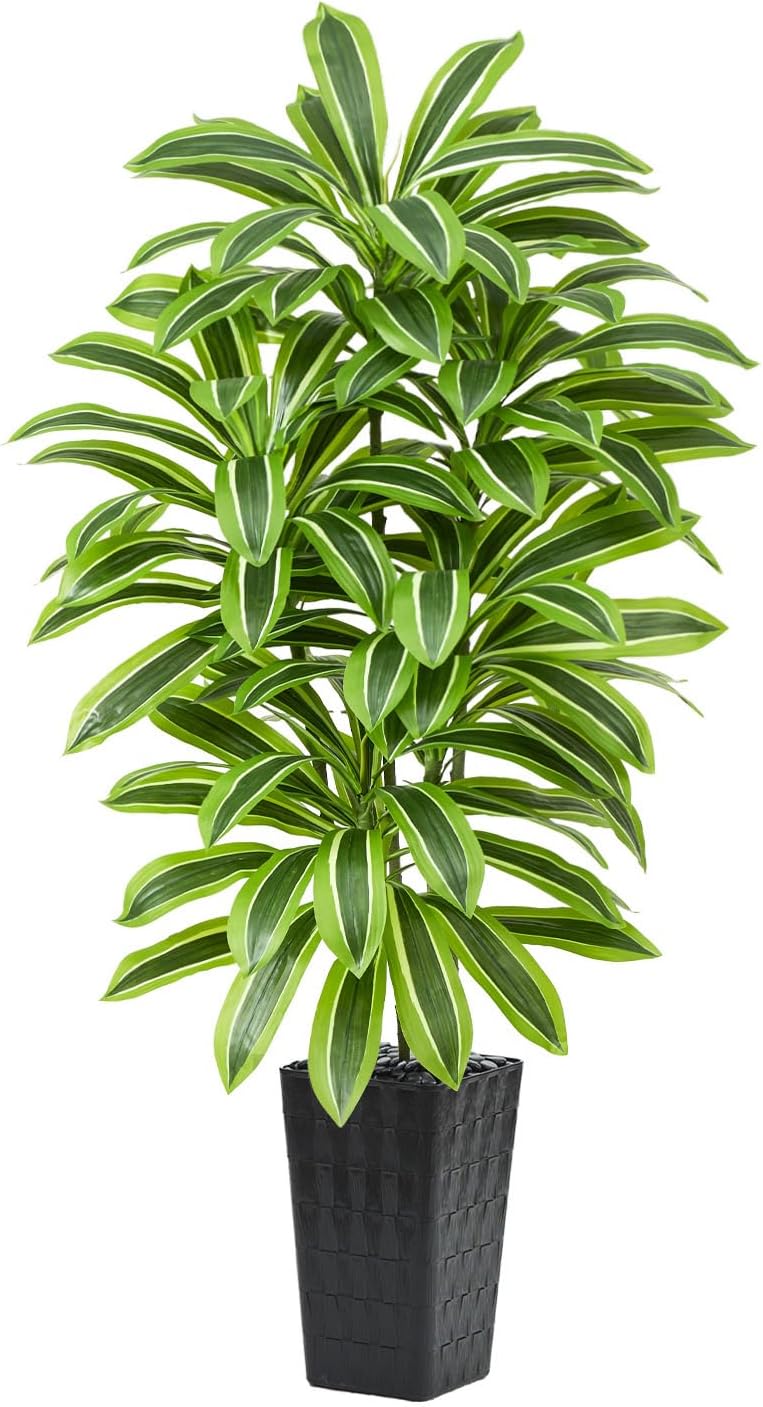 Greengris 6ft Artificial Dracaena Tree with White Planter, Faux Silk Yucca Floor Plant for Home Office Bedroom Decor