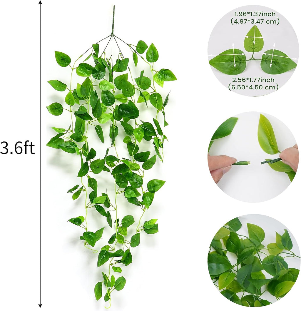 Greengris 2pcs Artificial Hanging Plants, Faux Pothos Vine Garland for Indoor Outdoor Wall Shelf Office Decor (No Basket)