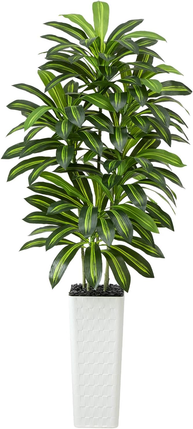 Greengris 6ft Artificial Dracaena Tree with White Planter, Faux Silk Yucca Floor Plant for Home Office Bedroom Decor