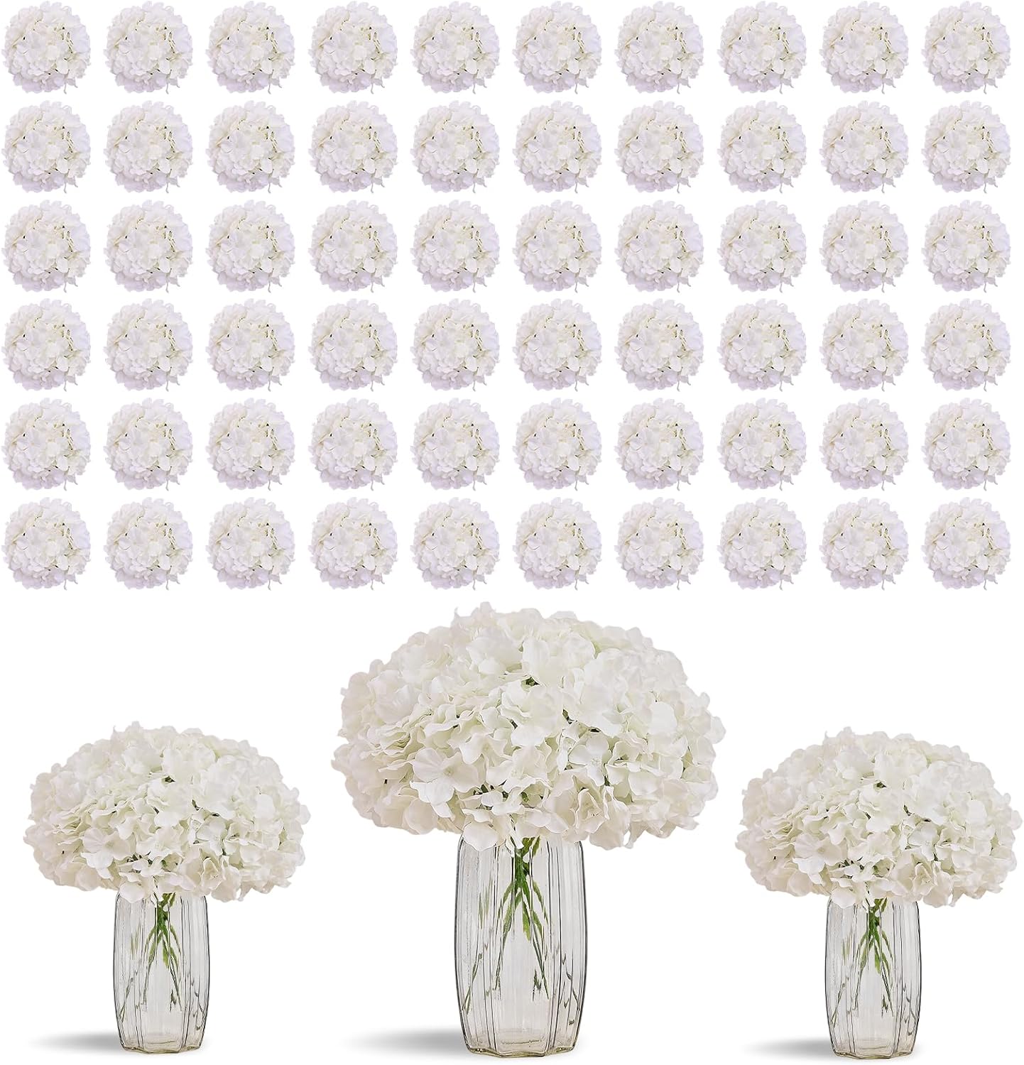 Greengris 10pcs Artificial Hydrangea Silk Flower Heads with Stems for Wedding Bouquet Centerpiece DIY Decor (No Vase)