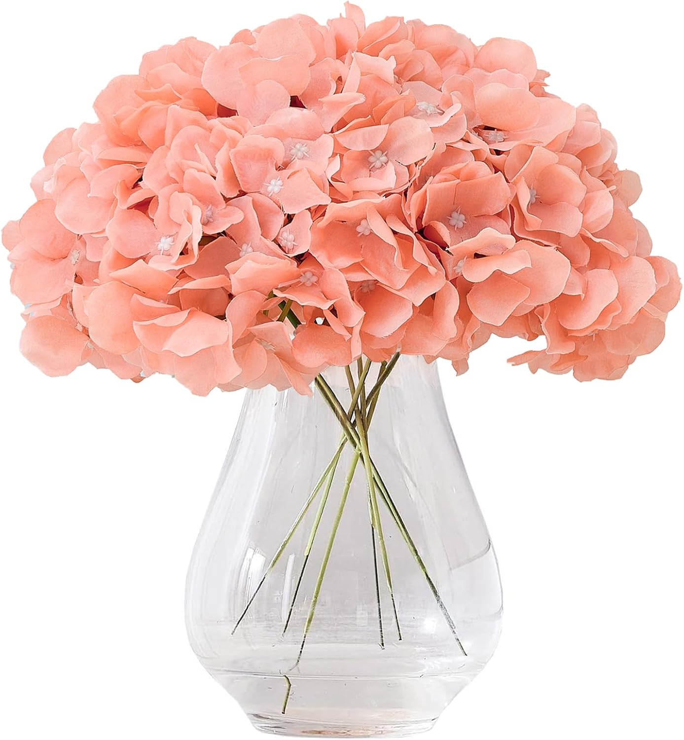 Greengris 10pcs Artificial Hydrangea Silk Flower Heads with Stems for Wedding Bouquet Centerpiece DIY Decor (No Vase)