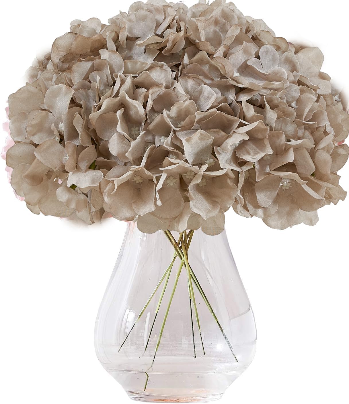 Greengris 10pcs Artificial Hydrangea Silk Flower Heads with Stems for Wedding Bouquet Centerpiece DIY Decor (No Vase)