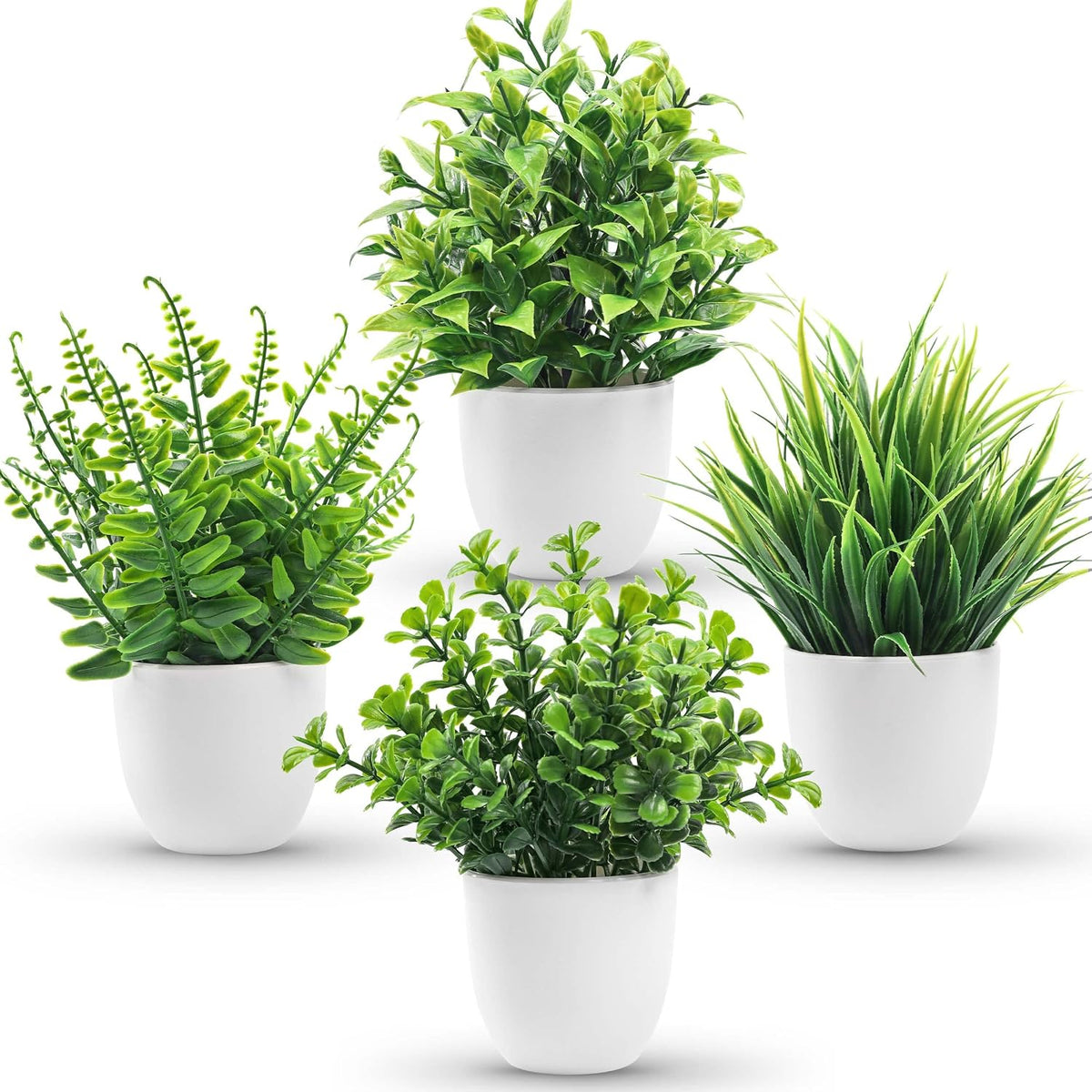 Greengris 4 Pack Small Artificial Plants, Bookshelf Decor