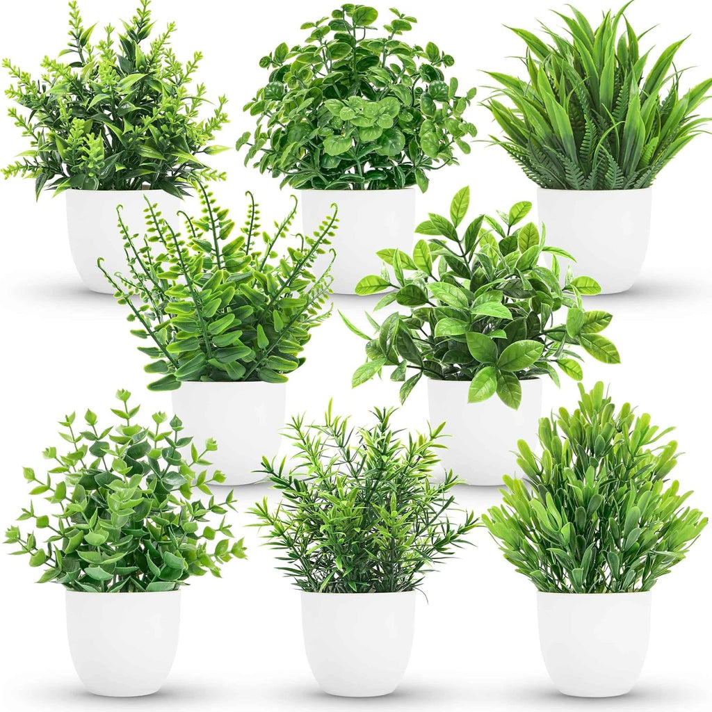 Greengris 4 Pack Small Artificial Plants, Bookshelf Decor