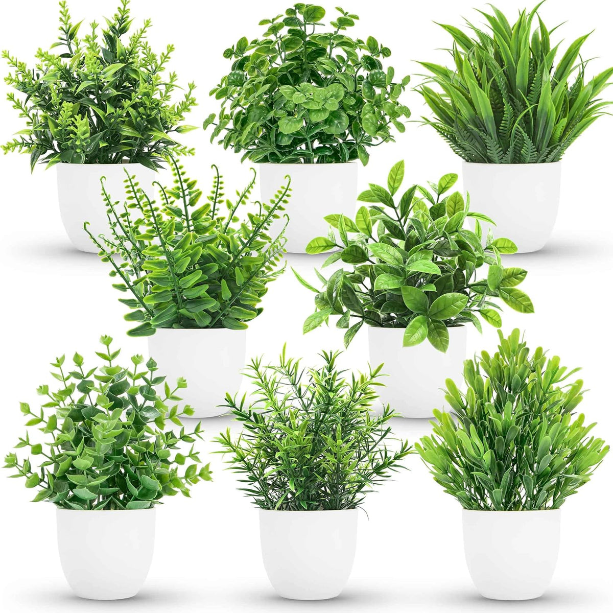 Greengris 4 Pack Small Artificial Plants, Bookshelf Decor
