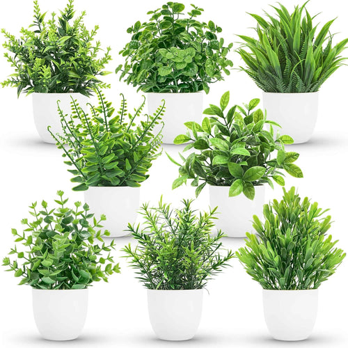 Greengris 4 Pack Small Artificial Plants, Bookshelf Decor
