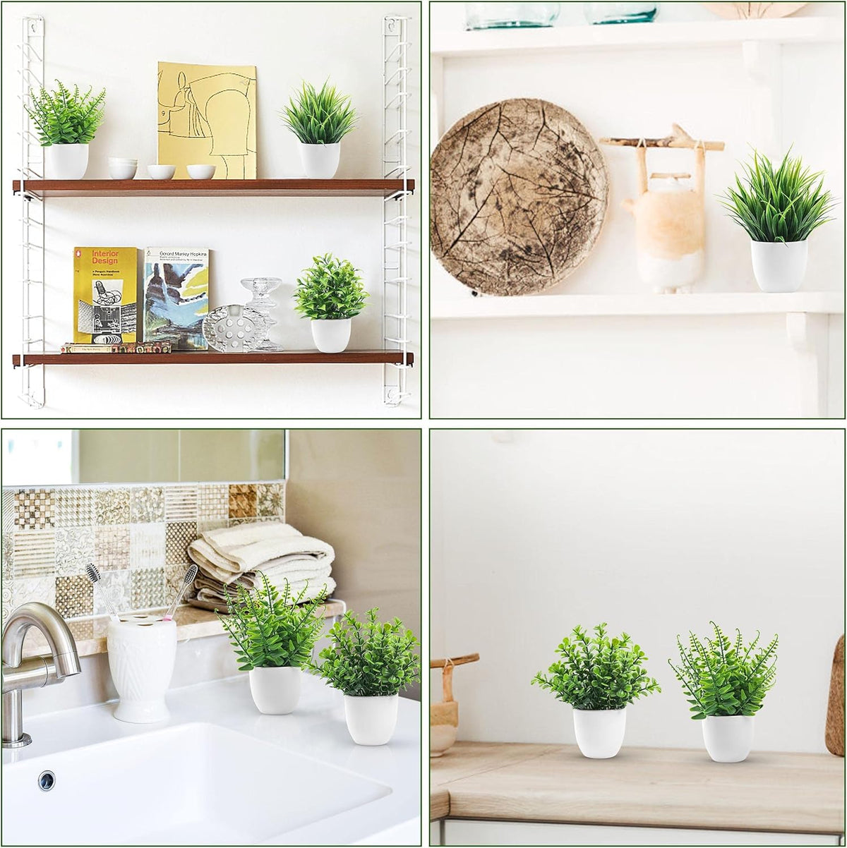 Greengris 4 Pack Small Artificial Plants, Bookshelf Decor