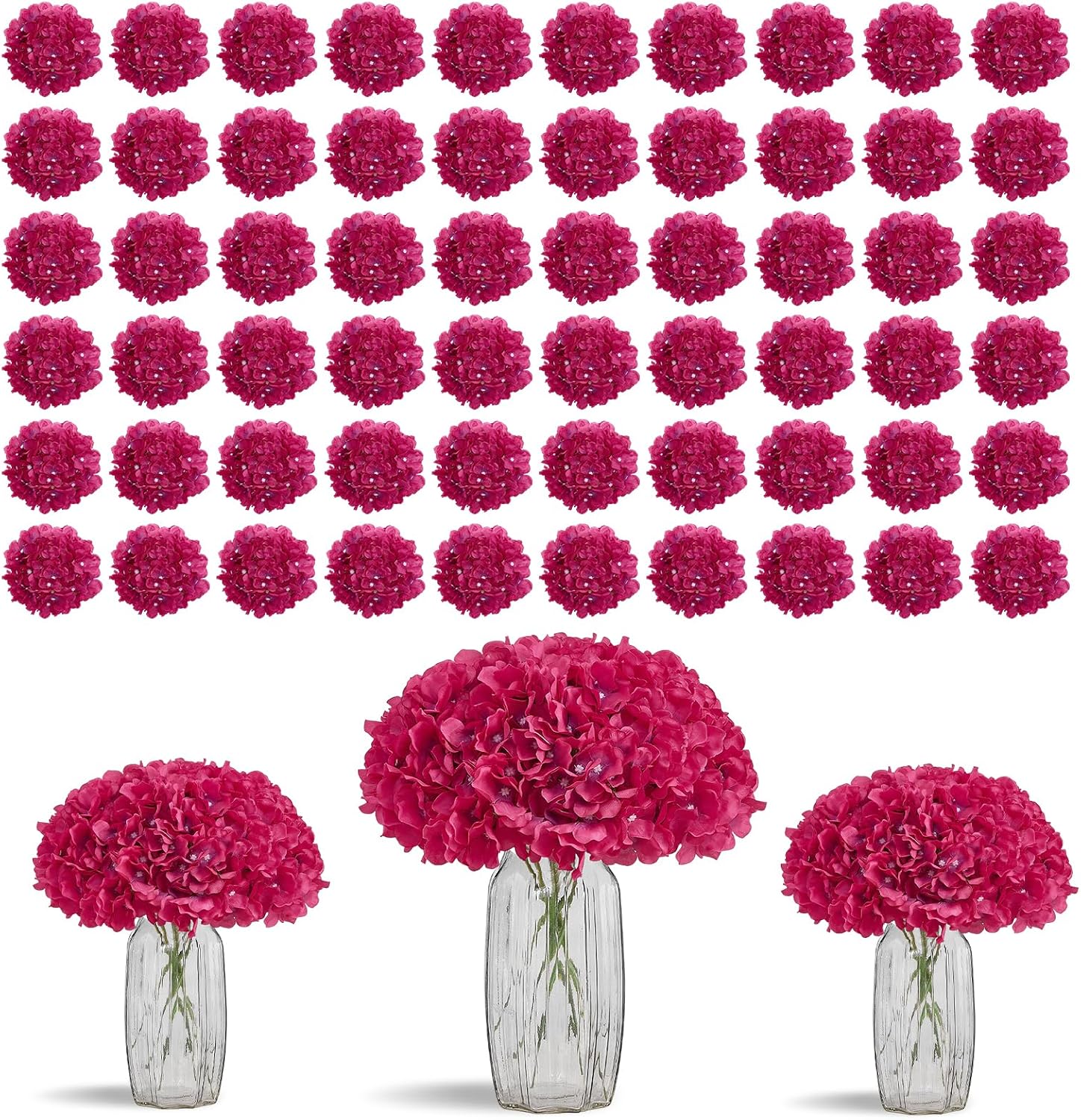 Greengris 10pcs Artificial Hydrangea Silk Flower Heads with Stems for Wedding Bouquet Centerpiece DIY Decor (No Vase)