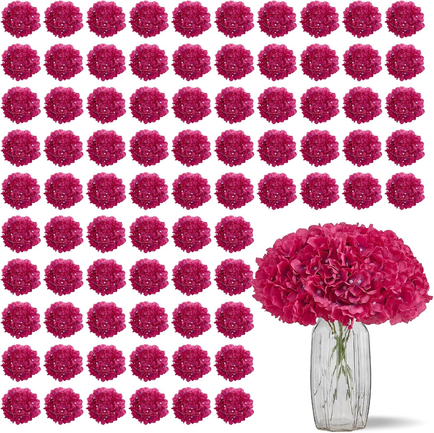 Greengris 10pcs Artificial Hydrangea Silk Flower Heads with Stems for Wedding Bouquet Centerpiece DIY Decor (No Vase)