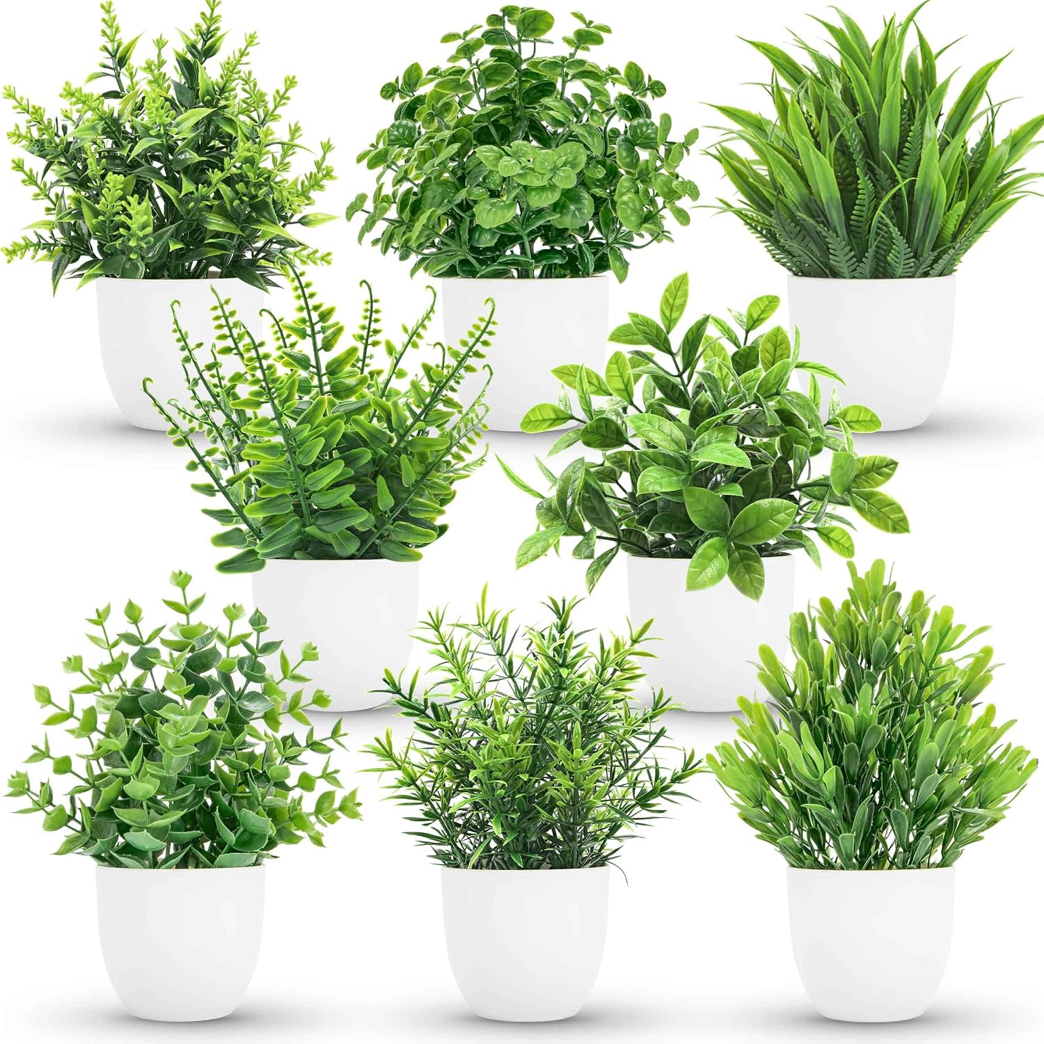 Greengris 4 Pack Small Artificial Plants, Mini Faux Greenery for Bookshelf Desk Bathroom Office Bedroom Decor