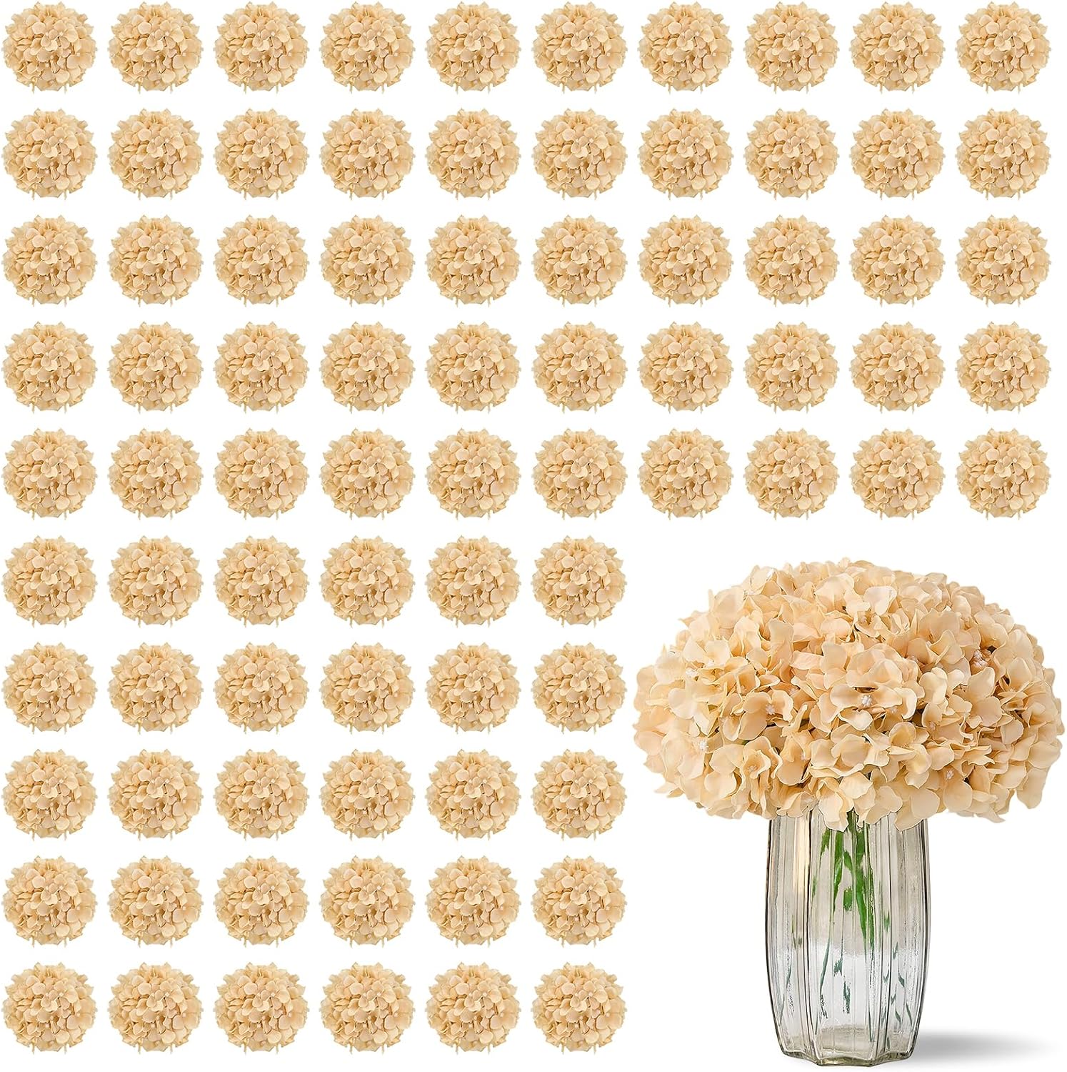 Greengris 10pcs Artificial Hydrangea Silk Flower Heads with Stems for Wedding Bouquet Centerpiece DIY Decor (No Vase)