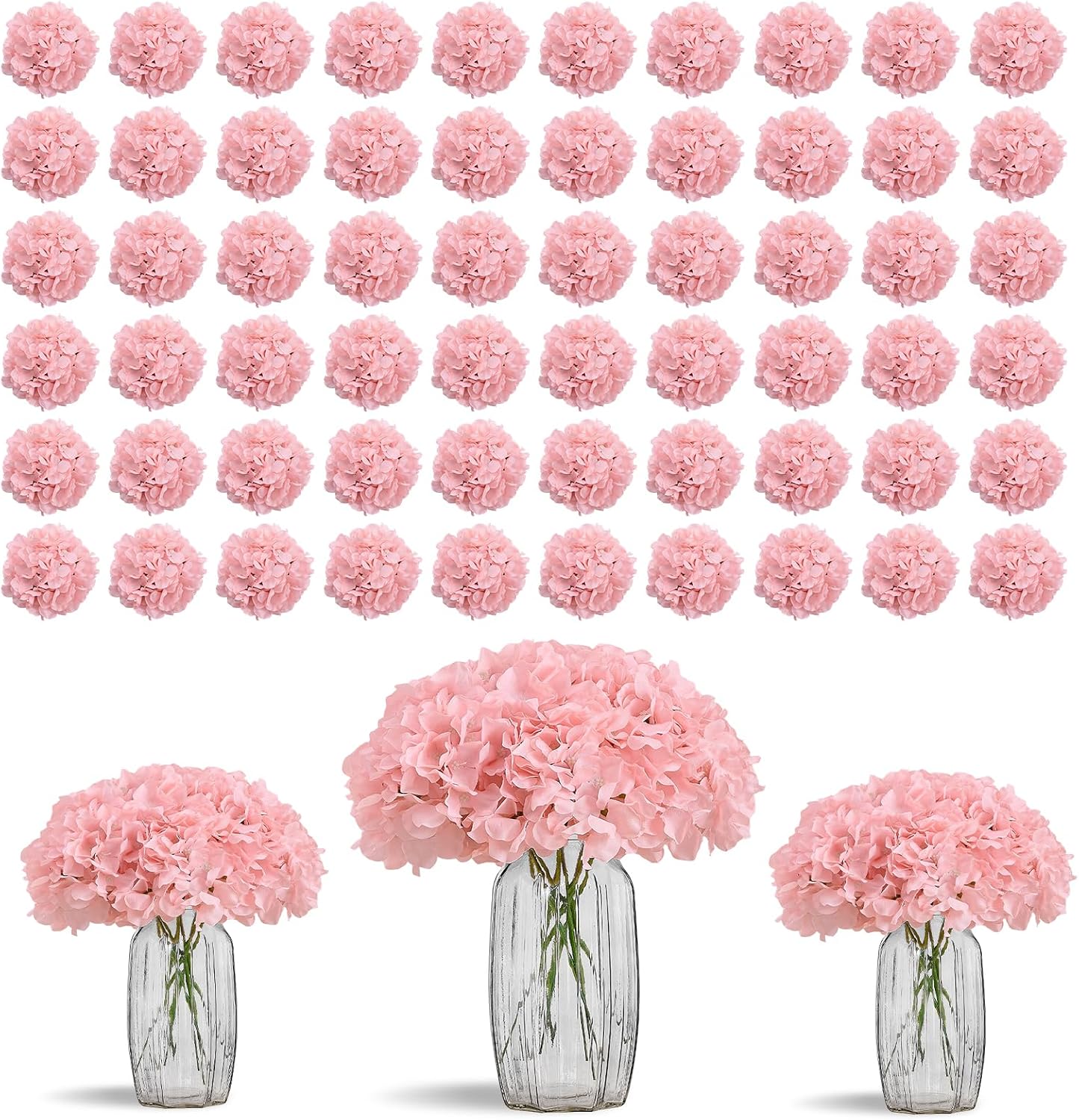 Greengris 10pcs Artificial Hydrangea Silk Flower Heads with Stems for Wedding Bouquet Centerpiece DIY Decor (No Vase)