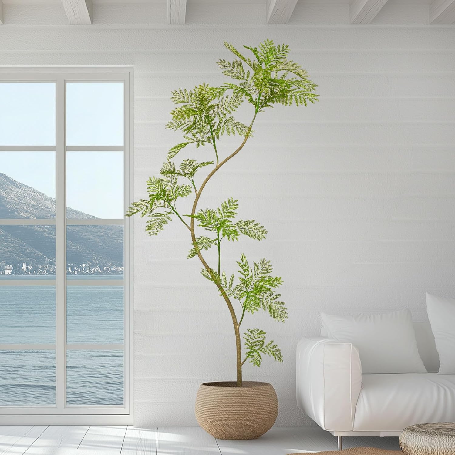 Greengris 5.7ft Artificial Jacaranda Tree, Tall Faux Tree with Lifelike Leaves for Indoor Home Decor
