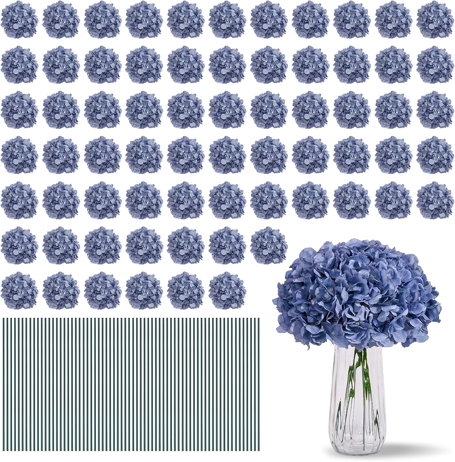 Greengris 10pcs Artificial Hydrangea Silk Flower Heads with Stems for Wedding Bouquet Centerpiece DIY Decor (No Vase)