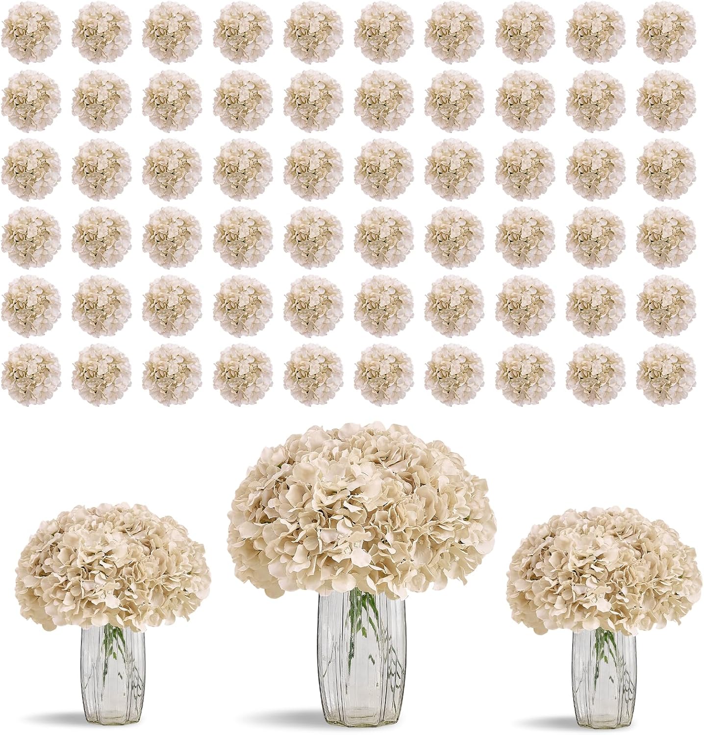 Greengris 10pcs Artificial Hydrangea Silk Flower Heads with Stems for Wedding Bouquet Centerpiece DIY Decor (No Vase)