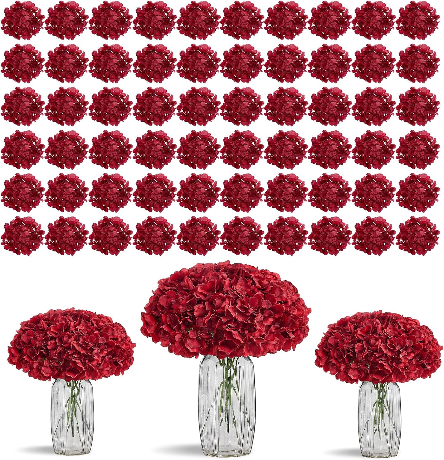 Greengris 10pcs Artificial Hydrangea Silk Flower Heads with Stems for Wedding Bouquet Centerpiece DIY Decor (No Vase)