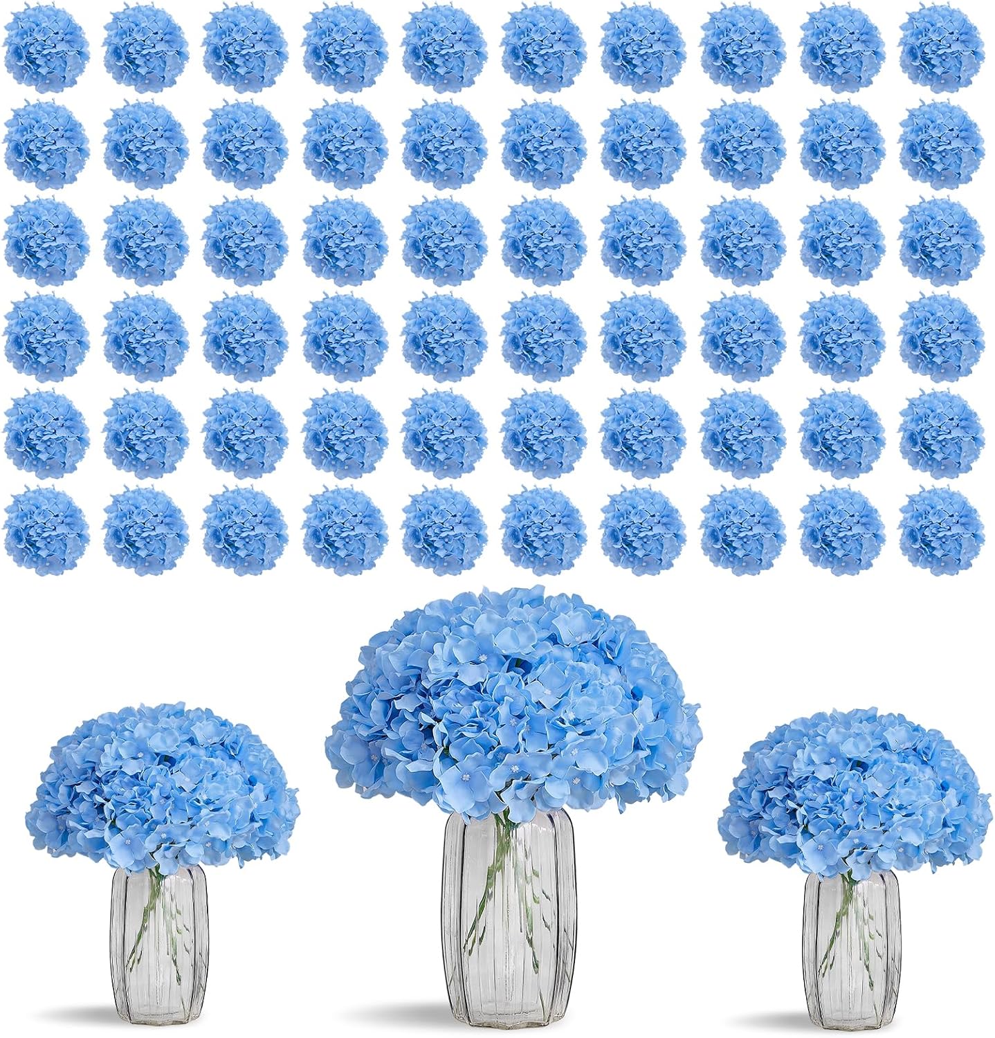 Greengris 10pcs Artificial Hydrangea Silk Flower Heads with Stems for Wedding Bouquet Centerpiece DIY Decor (No Vase)