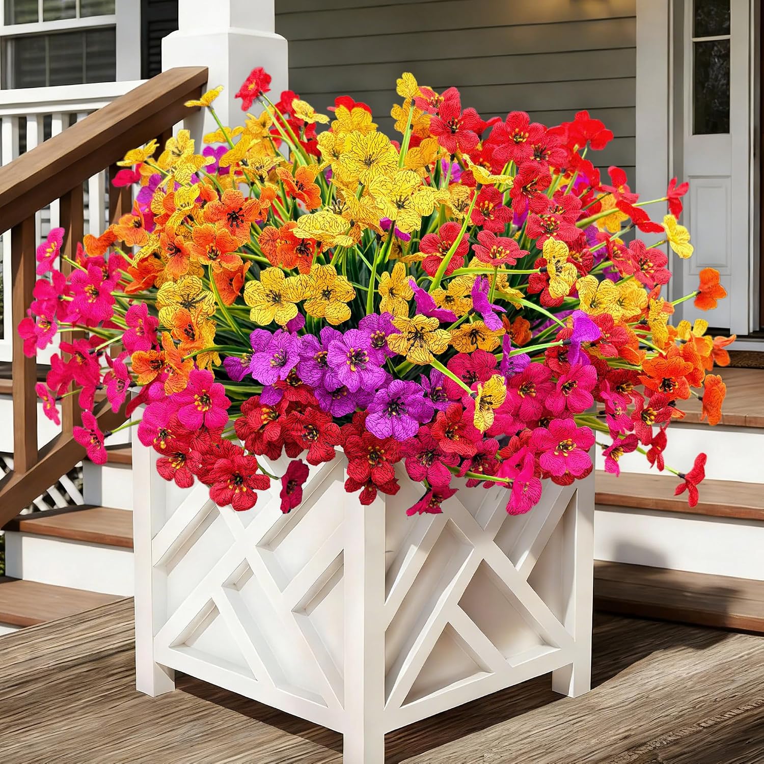 Greengris 20 Bundles UV Resistant Artificial Flowers, Fake Silk Plants for Outdoor Planter Patio Decor - Red